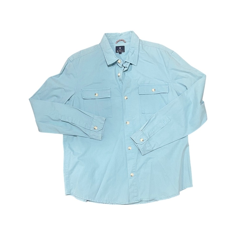 Ben Sherman Mens XL Light Blue Cotton Long Sleeve Button Down Utility Shirt